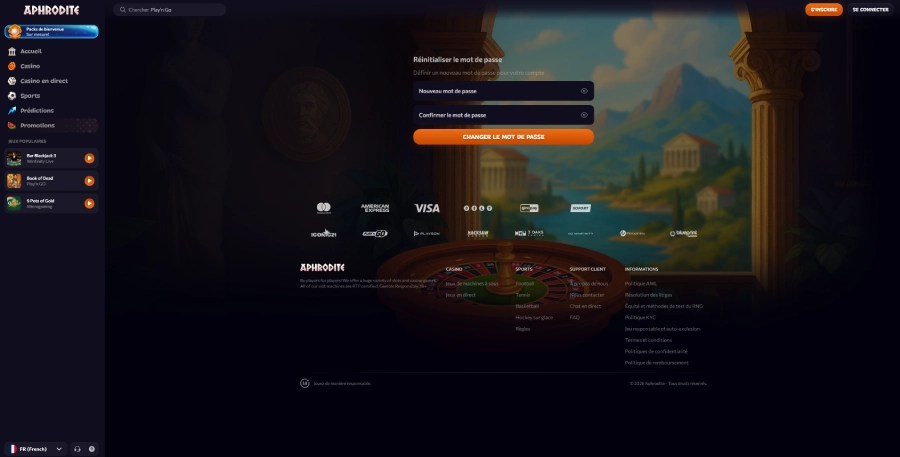 récupération mot de passe étape4 aphrodite casino