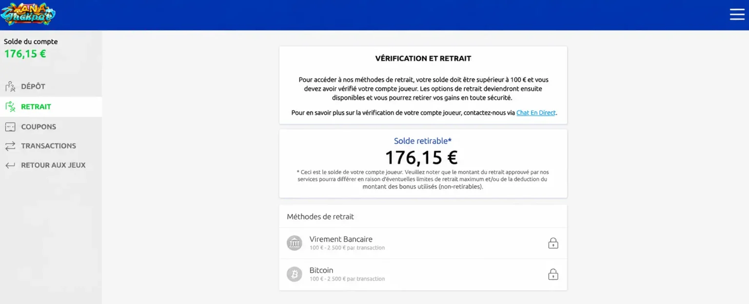 retirer ses gains lucky treasure étape 2