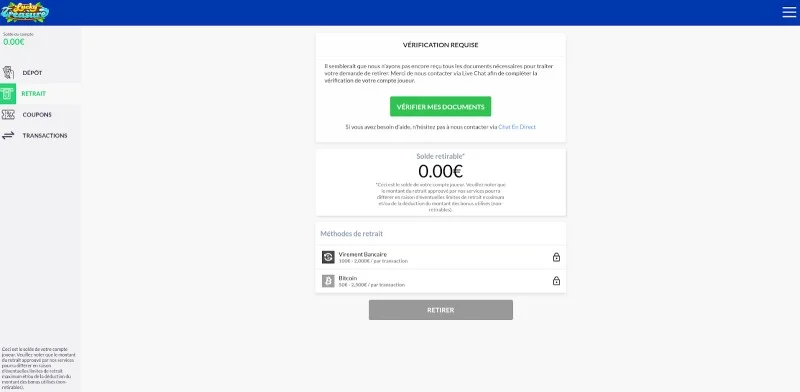 retirer ses gains lucky treasure étape 5