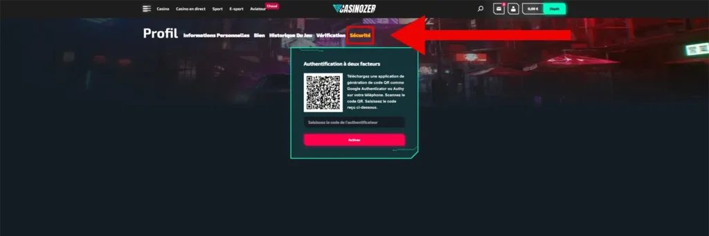 sécurité compte casinozer