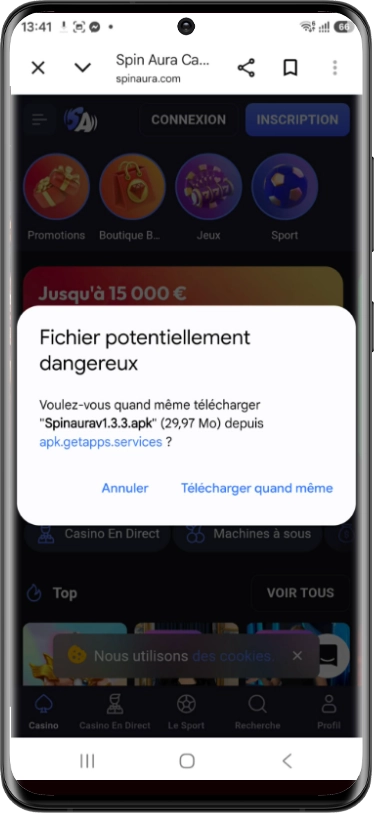 spinaura sur android étape2