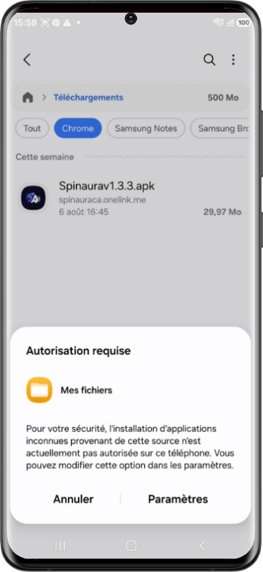 spinaura sur android étape3