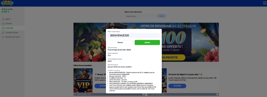 test connexion lucky treasure
