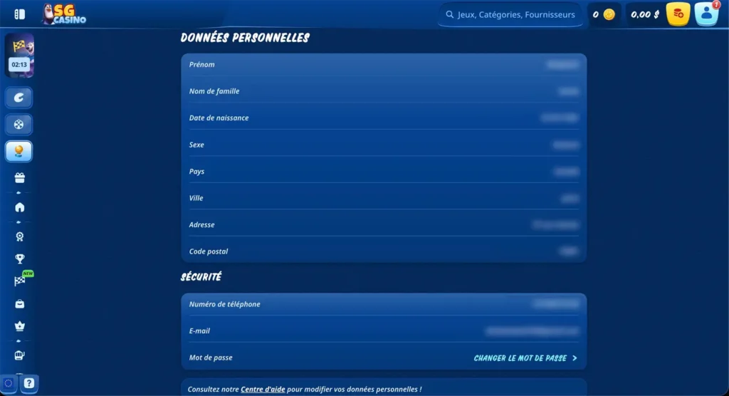test de connexion sg casino