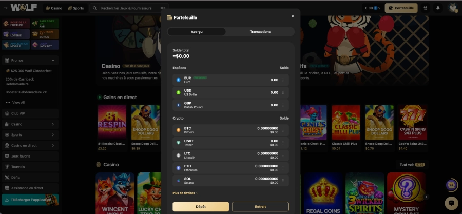 interface de dépôt sur wolf io