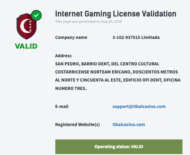 license tikal casino