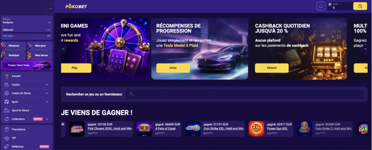 Lobby PokoBet après confirmation de l'adresse e-mail